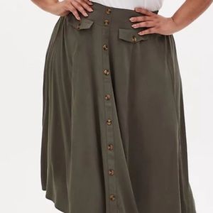 Torrid Olive Green Button Down MIDI Skirt